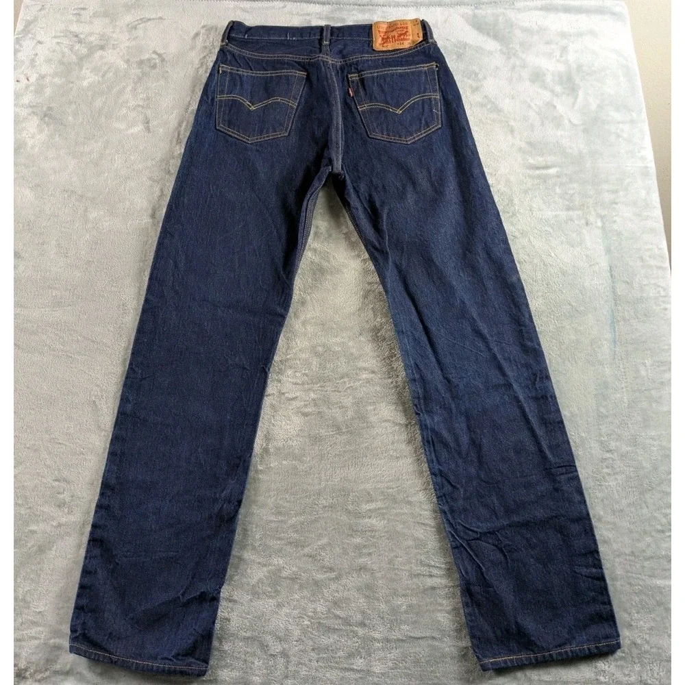 Levis 501 Jeans Men 33x34 Blue Button Fly Straight Dark Wash Raw Denim READ